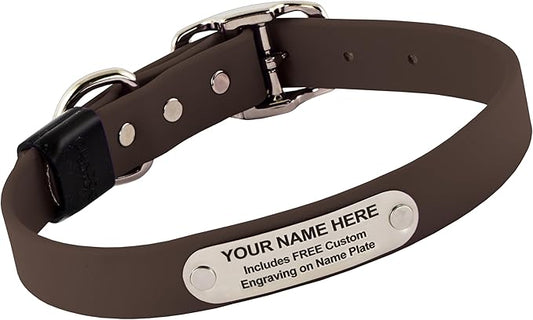 Biothane Custom Dog Collar – Waterproof, Stink-Proof Personalized Collar with Name & Phone Number – Durable, Many Sizes and Colors – Assembled in USA (Chocolate Brown)