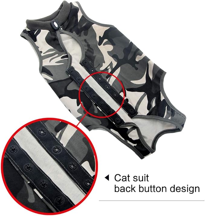 DOTON Cat Recovery Suit for Male and Female Surgical Post Surgery Soft Cone Onesie Shirt Clothes Neuter Licking Protective Diapers Outfit Cover Kitten Spay Collar(M, Camouflage)