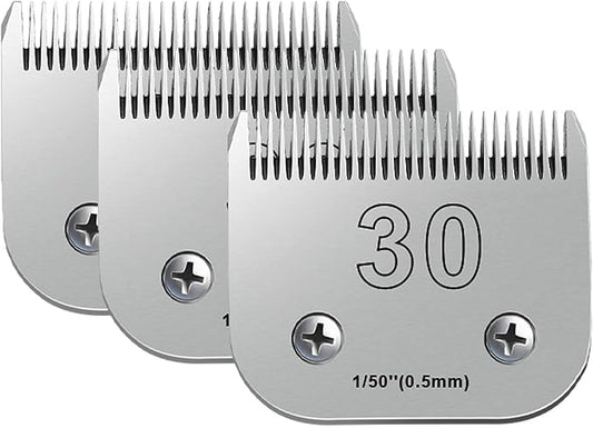 30 Blades for Dog Grooming Blades Compatible with Andis,Oster A5,Wahl km10 Dog Clippers,Size-#30, 1/50-Inch Cut Length (0.5mm)(3pcs #30)