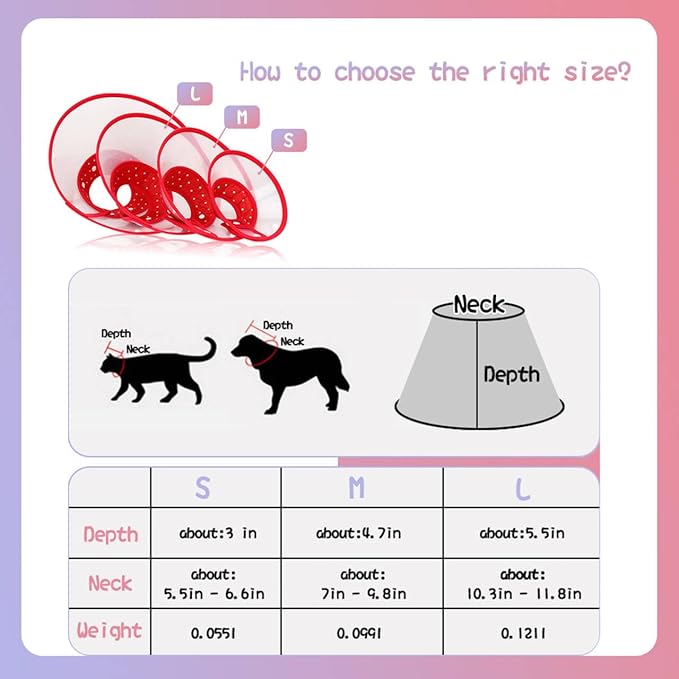 Andiker Pet Cone Recovery Dog Cone Adjustable Dog Collar Clear Padded Collar with Breathable Soft Edge Plastic Puppy Cone Protect The Neck Surgery Recovery Designed for Cats and Puppies (Small, Pink)