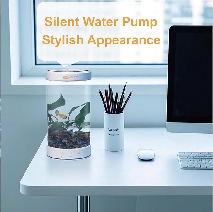 Aquarium Kit-1.5 Gallon Self-Cleaning Betta Fish Tank with 3-in-1 Filtration System, Oxygenation,Water Circulation, Multi-Color LED Lights - Quiet Desktop Aquarium for Home,Office & Gifts(White)