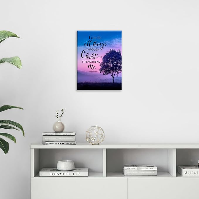 Christian Tree Wall Art I Can Do All Things Canvas Wall Decor Prints Framed Painting Purple Pictures Gifts Artwork for Bathroom Bedroom 12"x16"