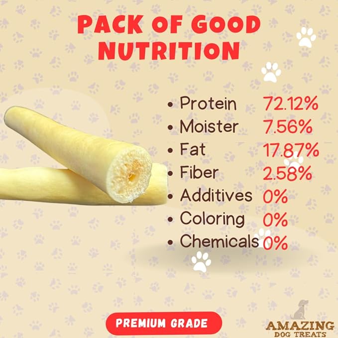 Amazing Dog Treats - 6 Inch Cow Tail Dog Chew- Thick - (10 Pcs/Pack) - Premium Quality - Sourced from Grass Fed Cattle - Long Lasting Dog Chew- Rawhide Alternative