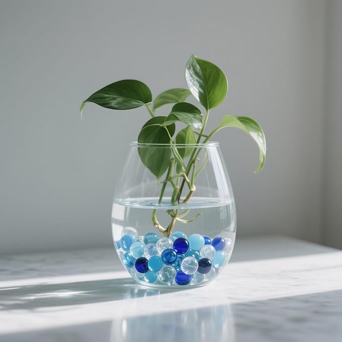 2.16LB Mix Colors Glass Beads Vase Filler Aquarium Gravel Decor Flat Glass Marbles Gems Pebbles Fish Tank Rocks Home Decorative Art Craft - 3 Colors Mixed