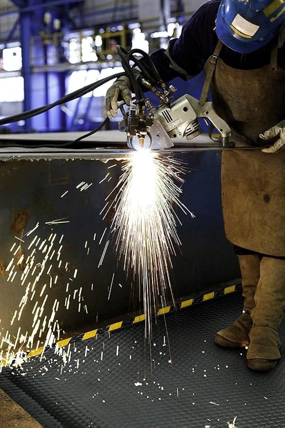 American Floor Mats Hog Heaven 5/8 inch Black & Yellow Border 5' x 8' Nitrile Backed Anti-Fatigue Comfort Mat