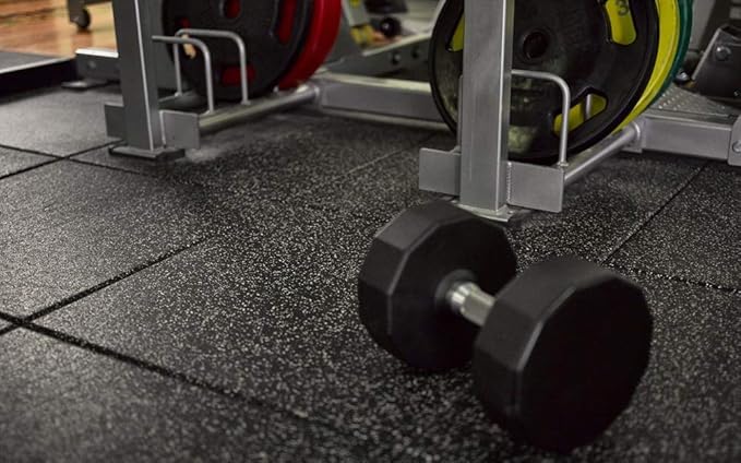 American Gym Mats - Rubber Gym Tiles - 1 Inch Thick, Colorful - Shock/Sound Absorbing - 35% Blue/Grey/White, 100 Tile Pack (Covers 400 Sq Ft)