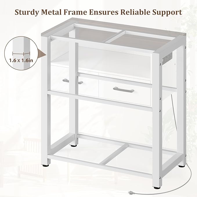 40-49 Gallon Fish Tank Stand with Two Storage Drawers, Heavy Duty Aquarium Stand with Waterproof Mat, Sturdy Metal Frame, 800 LBS Capacity Storage Cabinet, White