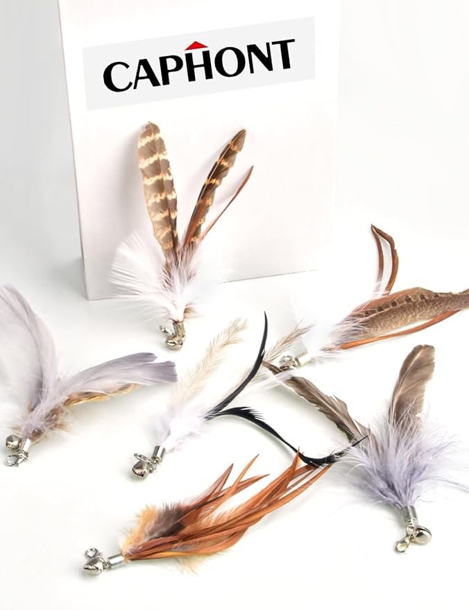 Cat Feather Toys Refills Cat Wand Replacement Feathers 6 PCS Handmade Cat Toy Feather Refills for Cat Wand Attachments Interactive Feather Cat Toy for Indoor Cats