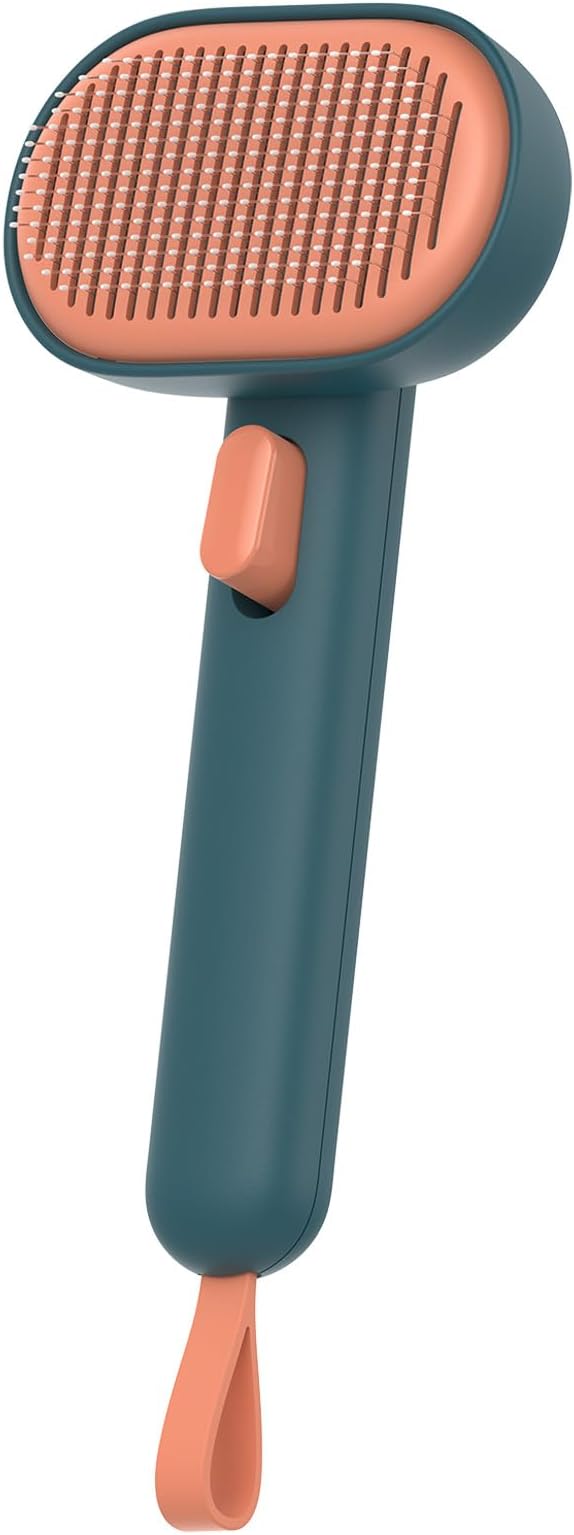 Aumuca Dog Brush for Shedding, Self Cleaning Cat Grooming Brush with Release Button, Cat Hair Brush to Remove Loose Fur, Tangles & Dirt, Great for Long and Short Haired Cats, Green