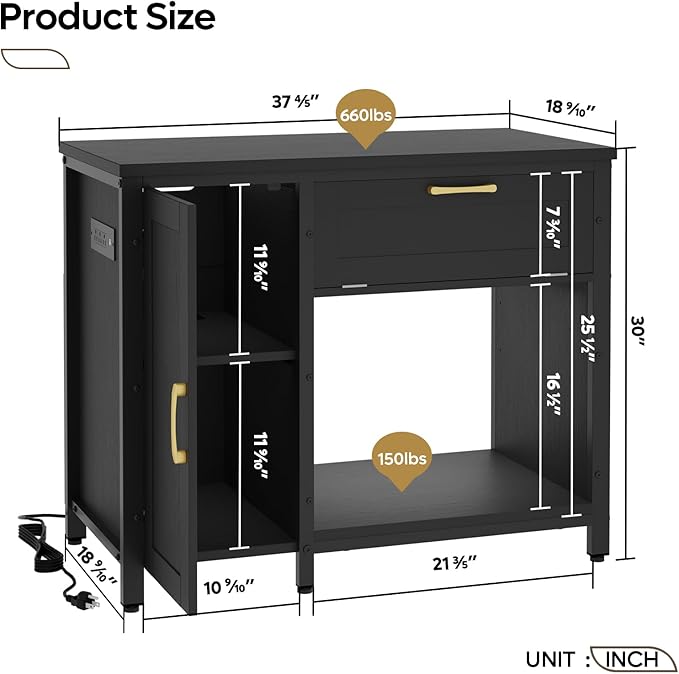 Bestier 40-50 Gallon Fish Tank Stand with Power Outlet&LED Light, 37x18 Heavy-Duty Metal Aquarium Stand with Cabinet&Drawer for Accessories Storage, Suit for Reptile/Turtle Terrarium,660Lbs Capacity