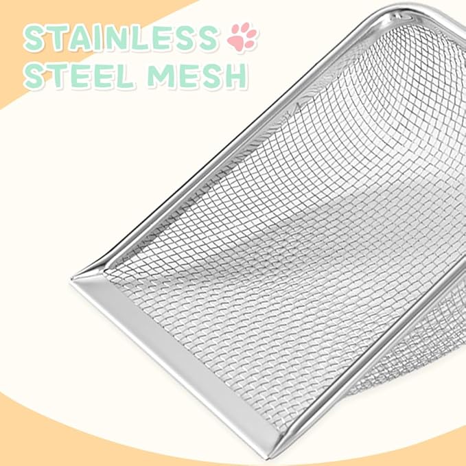 Cat Litter Scoop,Sturdy Litter Cleaner Corner Shovel,2Pcs Stainless Steel Mesh Litter Shovel,Easy to Clean Reptile Terrarium Sand Waste,Beach Shovel(Pink)