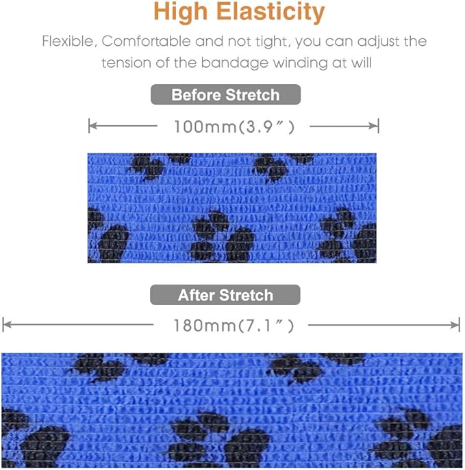 AUPCON Vet Wrap Cohesive Bandages Bulk Self Adhesive Bandage Wrap Self Adherent Wrap Non-Woven for Dogs Pet Animals & Ankle Sprains & Swelling (3 Inch Blue Claw)