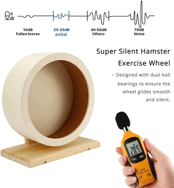 antiai Hamster Wooden Silent Wheel, 12 Inch Small Animal Exercise Wheel Accessories, Quiet Spinner Hamster Running Wheels Prevent Depression Toys for Hamsters, Gerbils, Mice and Other Small Pets (XL)