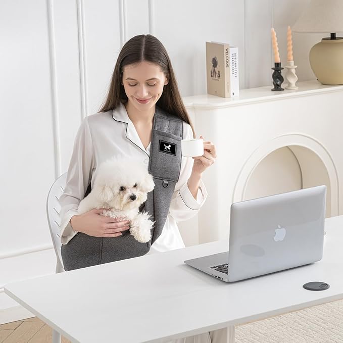 Dog & Cat Carrier Sling, Adjustable Soft Padded Shoulder Puppy Carrier, Hands-Free Dog Carrier Bag with Double Safety Buckles Premium Material for Outdoor Travel (Dark Gray, M)