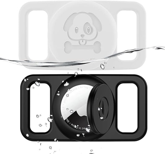2 Pack Waterproof AirTag Dog Collar Holder Compatible with Apple AirTag, Silicone Hidden Loop Holder for Airtag Tracker, Anti-Lost Dog Collar Air Tag Accessories(Black,White)