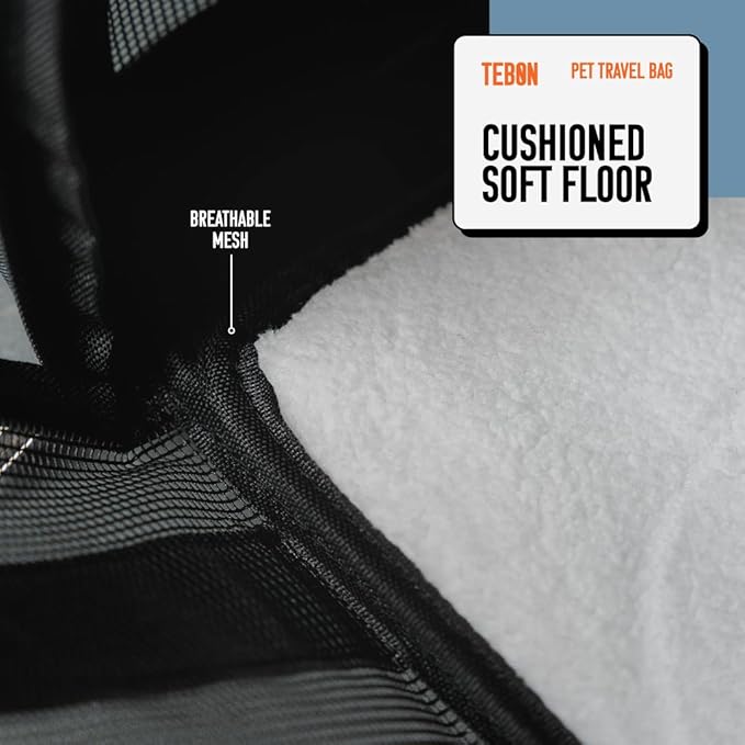 17.5" Pet Travel Carrier Bag - Collapsible Cat & Dog Carrier - Breathable, Durable & Spacious - Fits Small and Medium Pets up to 15lbs - Pet Travel Bag by Tebon