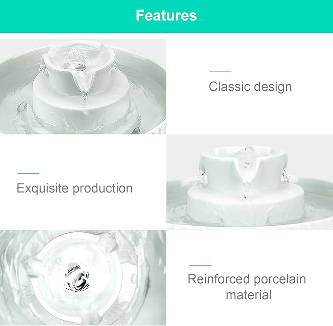 Ceramic Cat Water Fountain, 2.1L/71oz Cupcake Pet Water Fountain for Dog and Cat Indoor, 2 Ultra Quiet Pumps & 3 Filters