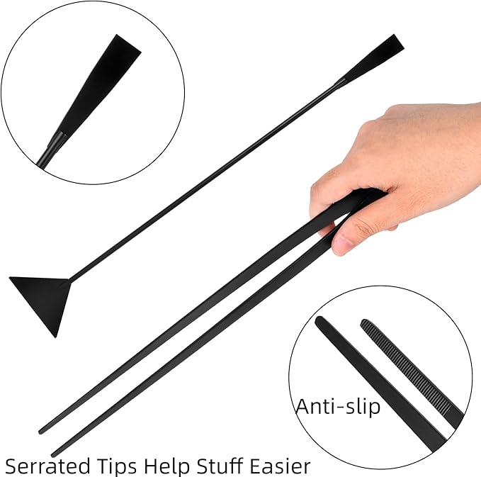 15Inch Extra Long Design Aquarium Aquascaping Tool Stainless Steel Aquascape Tools Kit 4 in 1 Anti-Rust Fish Tank Starter Kit with Long Tweezers Scissors Spatula for Aquarium Plants (Black)