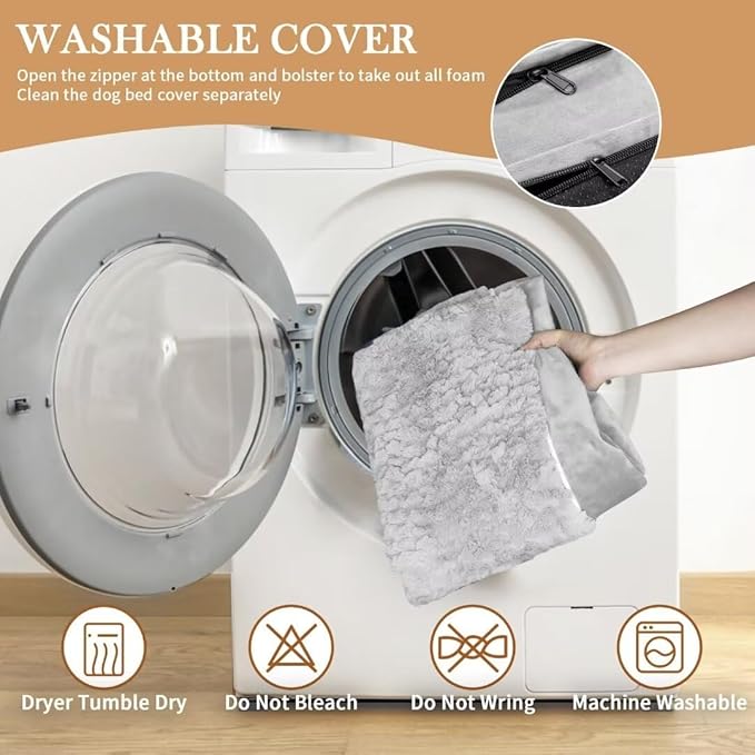 Comfort Expression XXL Orthopedic Foam Dog Bed for Extra Large Dogs, Waterproof Orthopedic Dog Beds, Washable Dogs Sofa Beds with Removable Cover & Non-Slip Bottom(XX-Large,Grey White)