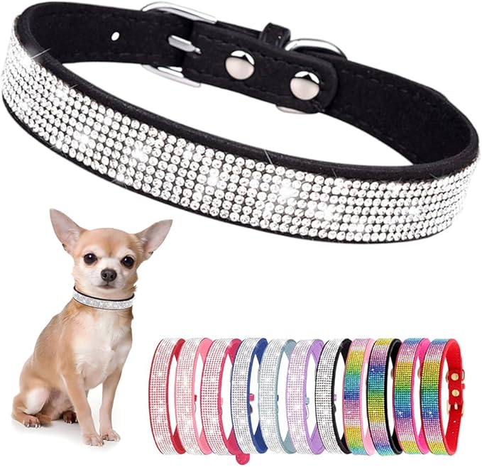 Cute Dog Collar with Bling Rhinestone, Fancy Crystal Diamond Glitter Pretty Jewel Soft Cat Collars for Small Medium Large Breed Dogs Girl Female Pet Puppy Kitten Terrier, Black XXL