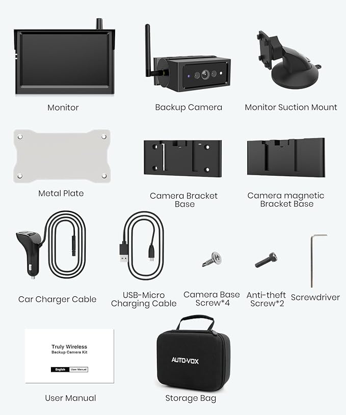 AUTO VOX Wireless Backup Camera Magnetic: 5" Portable No Wiring 1 Min Install Trailer Hitch Camera, 2-Channel HD 1080P Car Monitor & IR Night Vision Back Up Camera Systems for Truck, RV, Camper