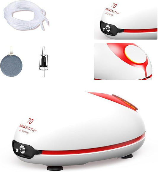 1w Ultra Quiet Aquarium Air Pump, Aquarium Aerator Adjustable Airflow, Single Hole Suitable for 20 to 40 GPH Fish Tank