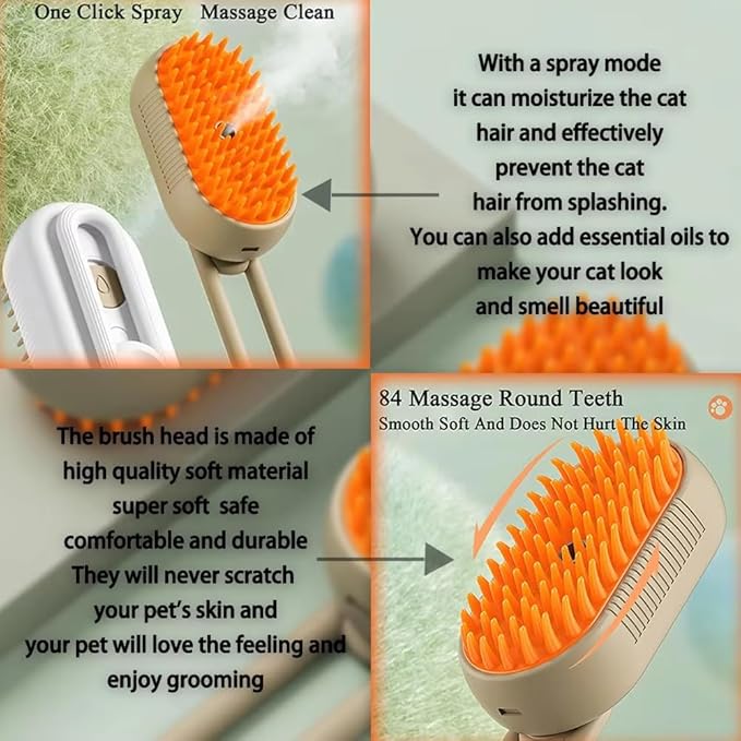 4 in 1 Cat Steam Brush Rechargeable pet spray comb Steam Brush for Cats and Dogs, Massage, Cleaning, Shedding & Combing Multifunctional Hair Removal Anti Static Grooming Tool for home (Beige)