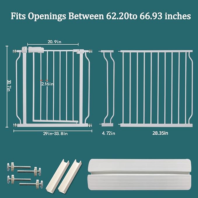 ALLAIBB Baby Gate Pressure Mounted Extra Wide Walk Through Child Kids Safety Toddler Tension White Long Large Pet Dog Gates with Extension for doorways Kitchen and Living Room (62.20-66.93"/158-170cm)