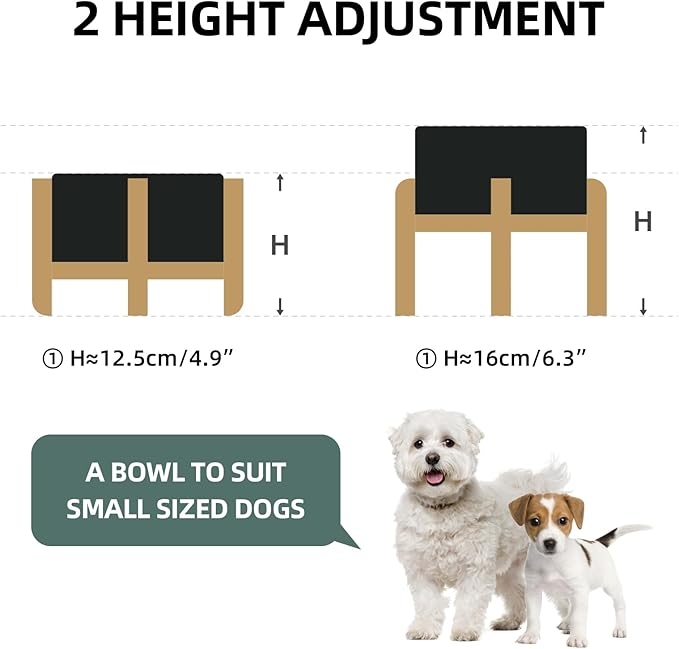 Ceramic Raised Double Bowls Set with Stand, 2 Heights Elevated, Food & Water Bowls for Small Breed Dogs, Weighted Dog Dishes, Pet Bowl(6.1'',28.7oz, Black)