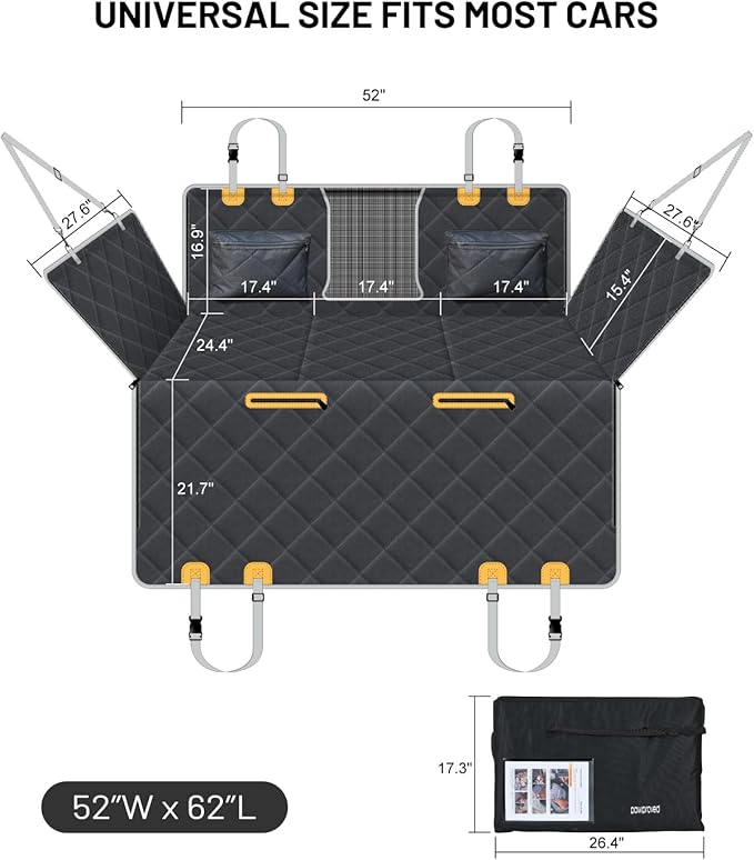 Back Seat Extender for Dog, Waterproof Dog Car Seat Cover for Back Seat, Hard Bottom Car Seat Cover, Large-Space Hammock for Car Truck SUV, Pet Seat Cover Holds 450lbs(Black)