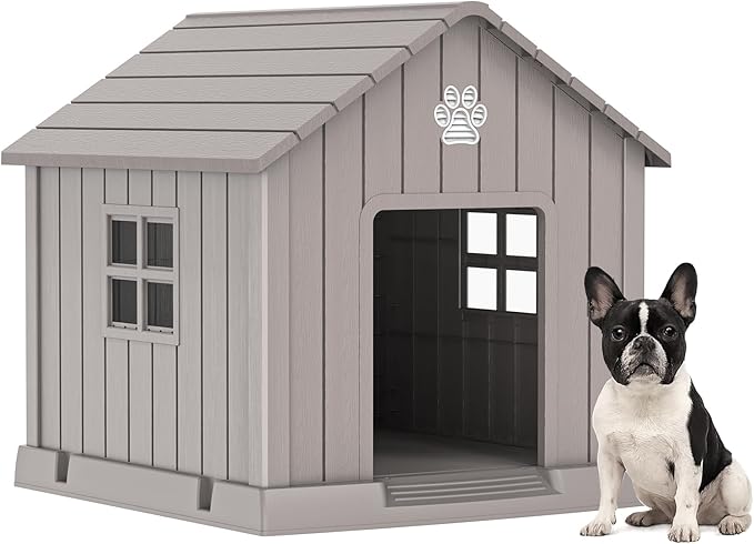 DRATO Dog House Indoor Outdoor for Small to Large Sized Dogs Indoor Outdoor Doghouse Puppy Shelter with Elevated Floor, Easy to Assemble (Light Brown, 31Inch(31.18 * 33.7 * 32.52))