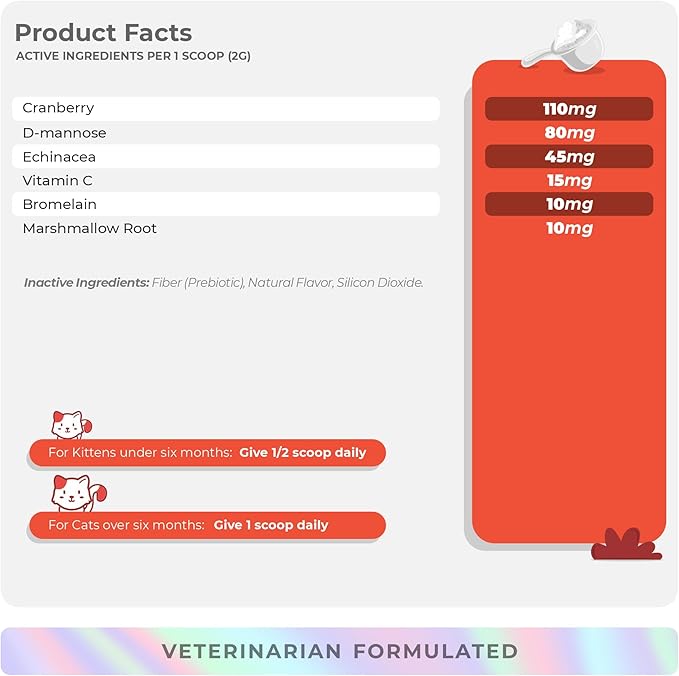 Cranberry for Cats - Incontinence Support, Urinary Tract Support, Cat UTI, Bladder Support, 120g Powder