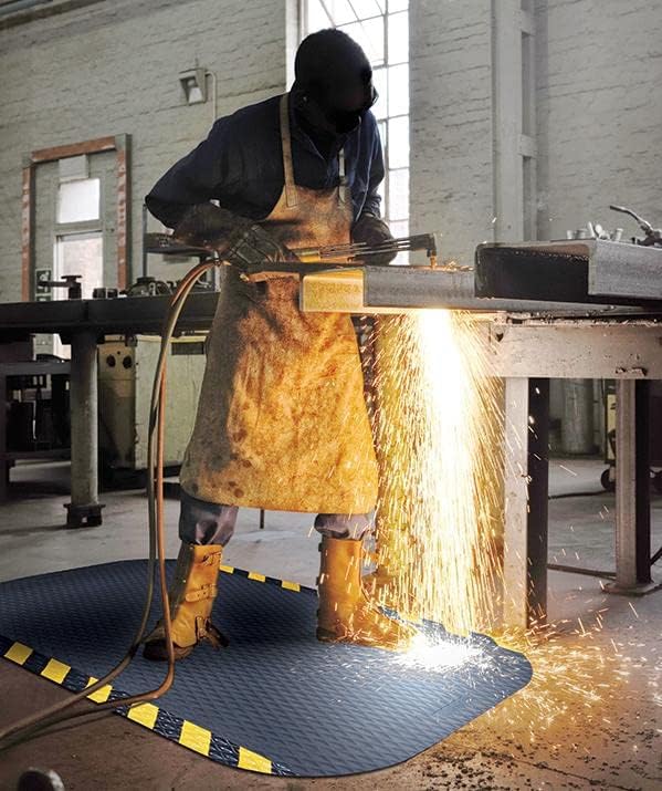 American Floor Mats Hog Heaven 5/8 inch Black & Yellow Border 3' x 6' Nitrile Backed Anti-Fatigue Comfort Mat