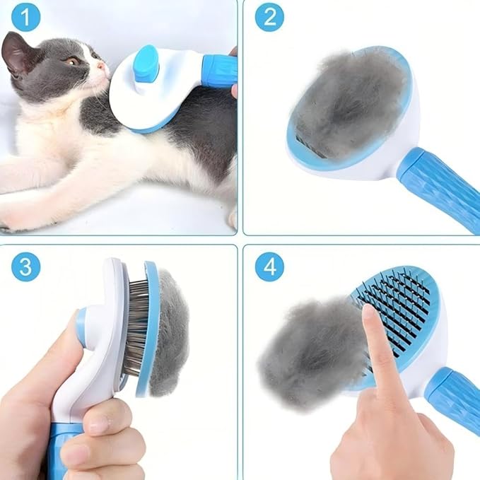 Cat Hair Brush, Cat Brush for Shedding with Metal Comb, Self Cleaning Pet Hair Brush with Release Button - Skin Friendly Deshedding Grooming Brush for Short and Long Haired Cats