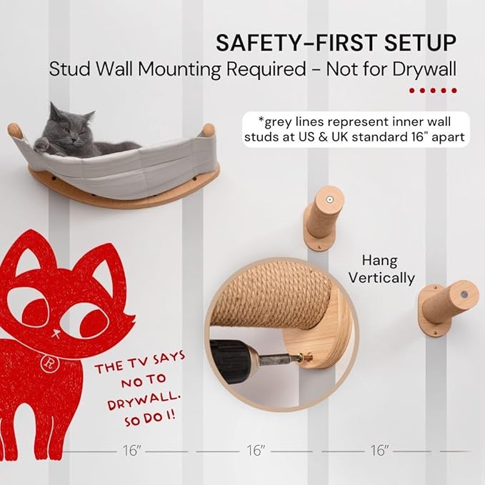 7 Ruby Road Cat Hammock Wall Mounted Shelf with Two Steps Set - Wall Shelves and Perches for Sleeping, Playing, Climbing and Lounging - Modern Cat Bed & Furniture for Indoor and Large Cats or Kitty