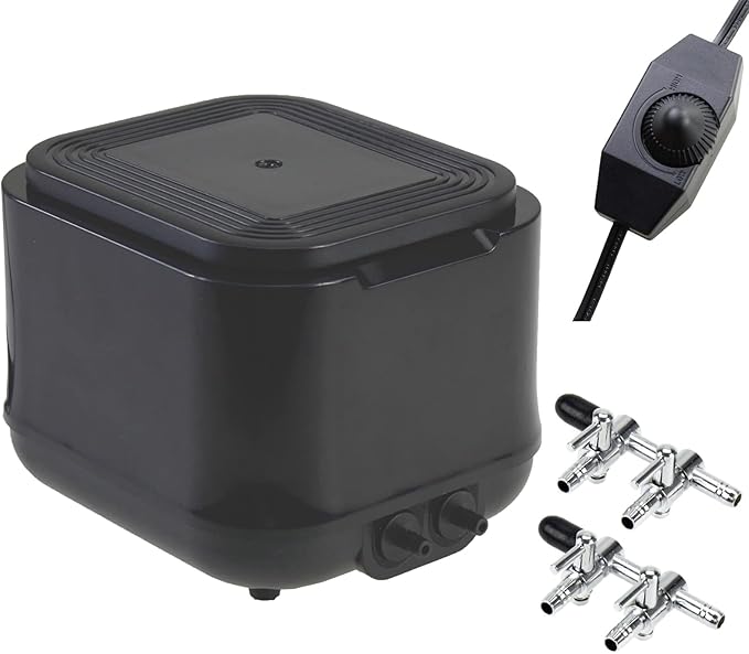 AQUANEAT Powerful Aquarium Air Pump, 250GPH, 10W, Dual Outlets, for up to 300 Gallon Fish Tank, Super Quiet Oxygen Aerator with Gang Valves, Adjustable Hydroponic Air Bubbler Pump