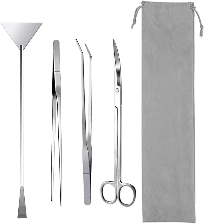 Aquarium Starter kit, The Package includes a Fish Tank Thermometer, aquascape Tool kit with a Sand Spatula, Straight Tweezers, Curved Tweezers, Curved Scissors, Handheld Sponge pad(3 PCS)