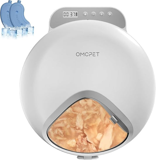 Automatic Cat Feeder Wet Food, Whisker-Friendly Automatic Cat Food Dispenser True 4-Meal Design with Locking Lid, Smart Timer Feeder for Wet Cat/Dog ，2-Ice Packs, Easy to Clean (White-1)