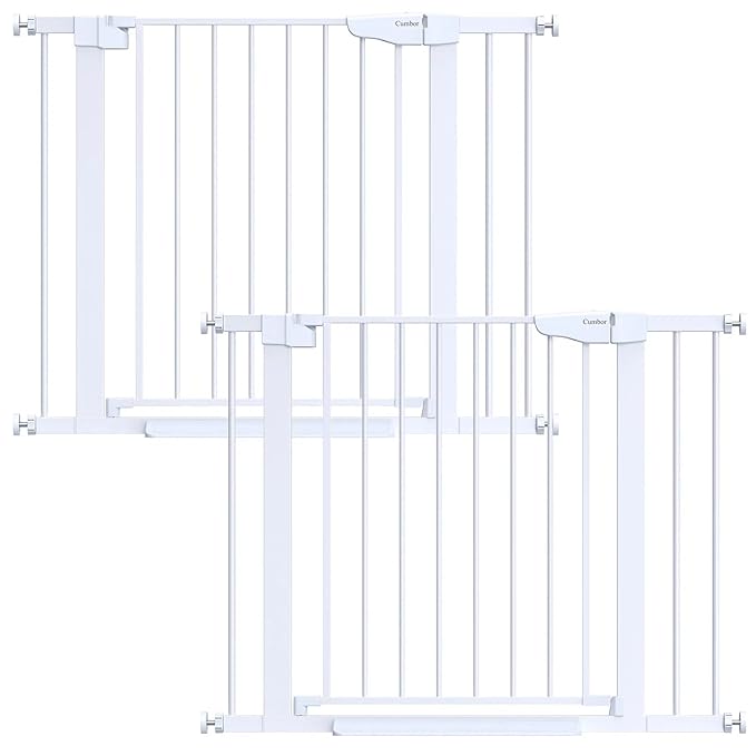 Cumbor 2 Pack 29.7-40.6" Baby Gate for Stairs, Mom's Choice Awards Winner-Dog Gate for Doorways, Pressure Mounted Self Closing Pet Gates for Dogs Indoor, Safety Child Gate with Easy Walk Thru Door