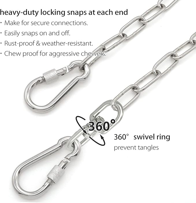 25ft Dog Chains for Outside - Heavy Duty Tie Out Chain Leash Great for Small to Large Dogs Up to 200Lbs - Chew Proof Long Chain for Yard Camping or Travel