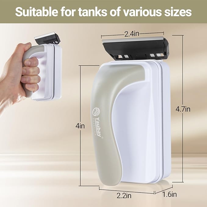 Aquarium Magnet Glass Cleaner, Magnetic Fish Tank Cleaner with Algae Scraper, Double Sided Cleaning Scrubber Brush with Handle, Titanium Blade, Self-Floating, Fit 1/4"-1/2" Thick Glass, Large