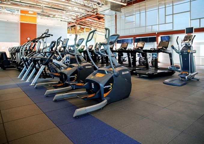 American Extreme Rubber Gym Mats - 1 Inc Thick Colorful Mats - Sound & Shock Absorbing - Blue/Grey/White 4-Mat Pack (Covers 16 Sq Ft)