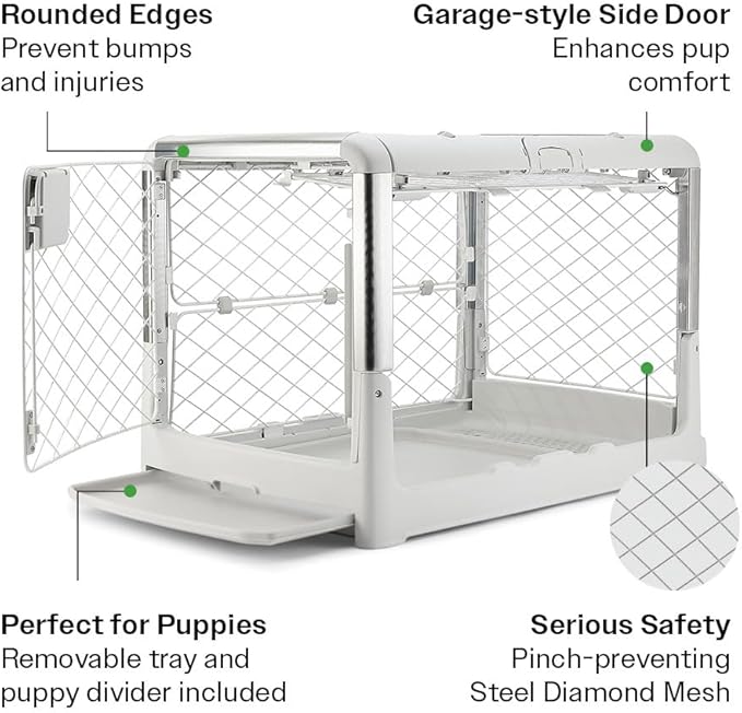 DIGGS Revol Collapsible Dog Crate with Wheels - Premium Portable Dog Crate - Safe, Stylish, and Convenient Indoor Kennel (Ash, Medium)