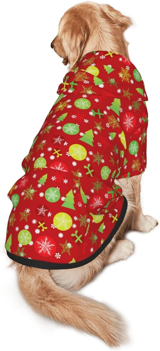 Christmas Tree Print Hoodie,Christmas Cosplay Dog Clothes with Pocket and Hat Winter Clothes Sweaters X-Small