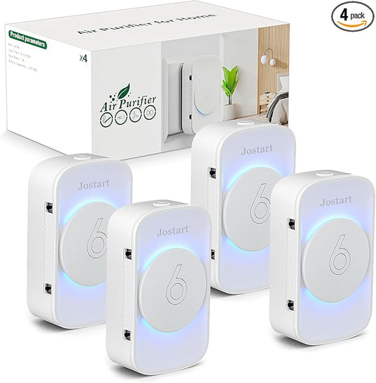 Air Ionizers for Home (4 Pack),Negative Ion Air Filter,Quiet Plug in air fresheners for Bedroom, Office, Kitchen,Garage,Portable Air Purifiers Odor, Smoke Dust, Pets, Mini Air Cleaner White