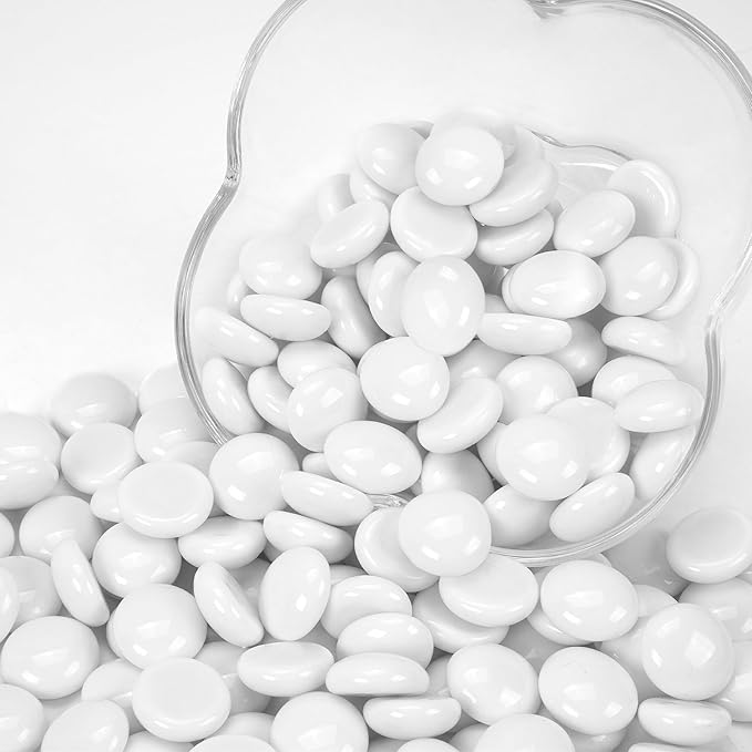 10LB White Flat Glass Marbles for Vases, Gemstone Beads Vase Filler Decorative Glass Pebbles for Fish Tank, DIY Crafts, Aquarium Decor Rocks