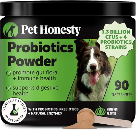 All-Natural Probiotic & Pumpkin Powder Dog Supplement - Prebiotics, Probiotics, Enzymes & Antioxidants for Healthy Gut Flora, Digestion & Immunity (90 Scoops)