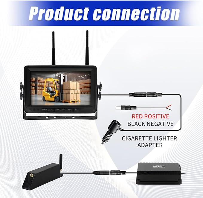 7-inch Forklift Reversing Monitor, HD Night Vision 1080P Magnetic Wireless Reversing Camera, Waterproof IP68, IR Laser Positioning Camera for Forklifts, Vans, Trucks and Trailers