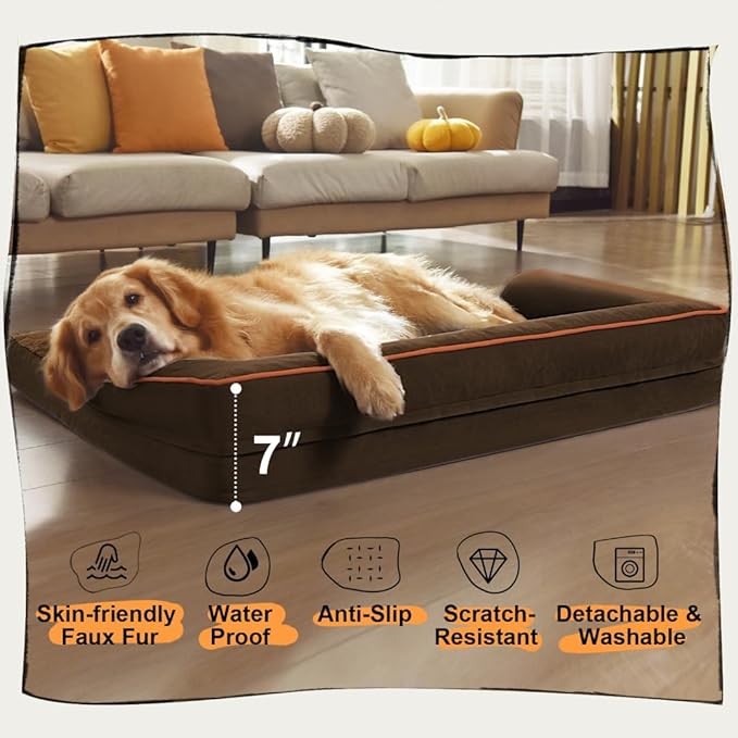 Dog Bed Medium Size Dog-Orthopedic Waterproof Bed for Dogs,Foam Couch Sofa with Washable Removable Cover & Non-Slip Bottom-Coffee