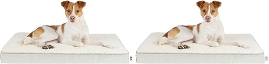 Best Pet Supplies Cute Dog Crate Mat Flat Bed with Waterproof Exterior, Thick Orthopedic Egg Foam Mattress, and Soft Sherpa Fleece Cover for Small, Medium, and Large Breeds - Beige, 30X20X3